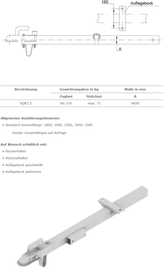 Zugdeichsel SQR7,5 (bis 750 kg) der Schlegl GmbH