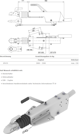 Auflaufeinrichtung SFV35 (3.000 kg-3.500 kg) der Schlegl GmbH