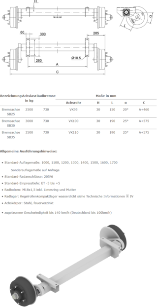Gummifederachse mit Bremse (2.500 kg-3.500 kg) der Schlegl GmbH